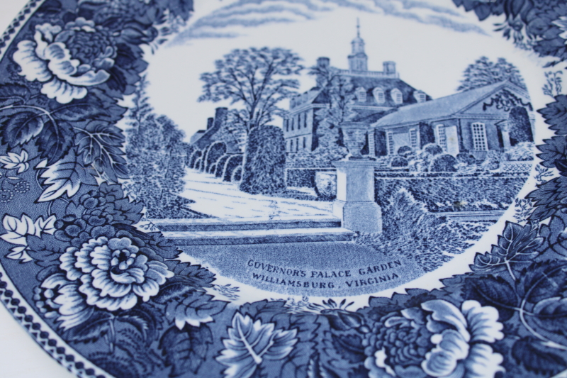 vintage Staffordshire china plate blue white transferware scenic view Governors Palace Williamsburg