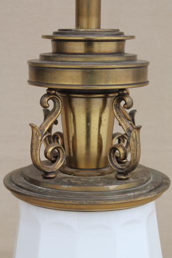 vintage Stiffel solid brass table lamp - 60s french country chateau style, white & gold