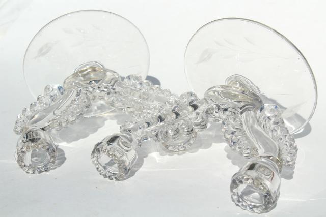 vintage Susquehanna crystal glass candlesticks, double candle holders stem 3848 etched
