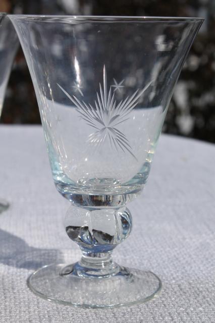 vintage Susquehanna crystal wine glasses or water goblets, six point star pattern glass