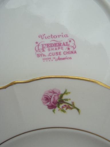 vintage Syracuse china, Victoria moss rose dinnerware  set for 4
