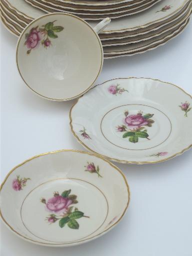 vintage Syracuse china, Victoria moss rose dinnerware  set for 6 