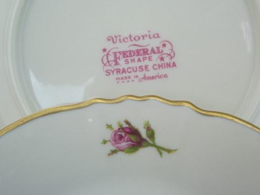 vintage Syracuse china, Victoria moss rose dinnerware  set for 6 