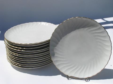 vintage Syracuse china plates, Debonair pure white fluted swirl w/ gold
