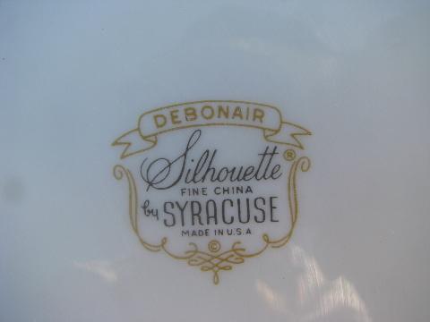 vintage Syracuse china plates, Debonair pure white fluted swirl w/ gold