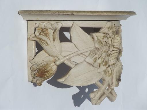 vintage Syroco Syrowood chippy paint shabby flowers wall bracket shelves
