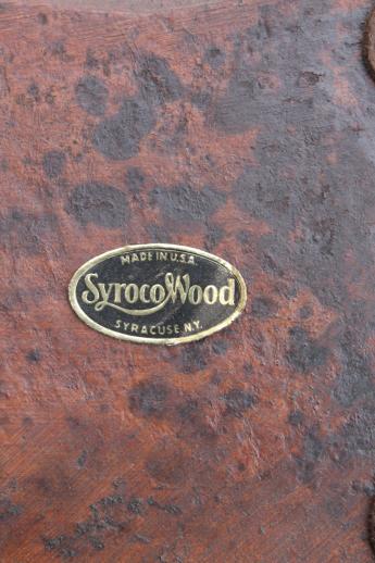 vintage Syroco Wood leaf shaped tray, rustic 'carved' wood black forest style