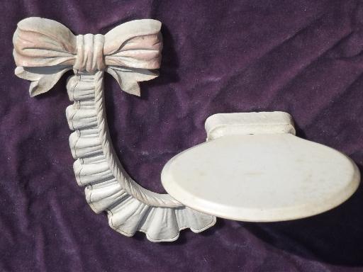 vintage Syroco Wood mirror and sconce wall shelves, carved roses and ribbons