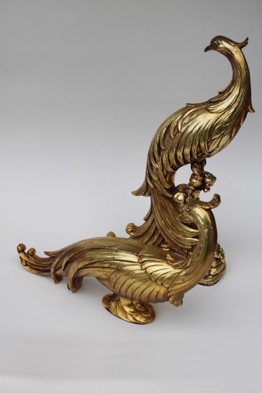 vintage Syroco bird figures sculptures, pair large golden pheasant statues