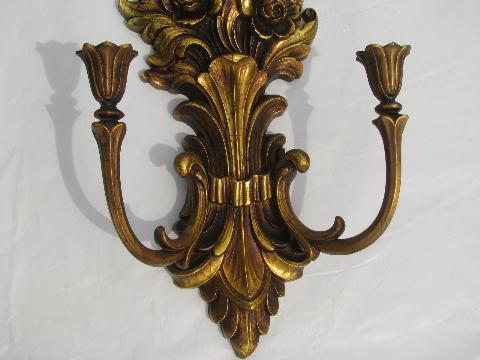vintage Syroco ornate gold wall bracket sconce pair candle holders