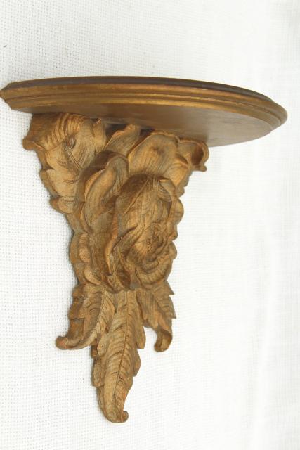 vintage Syrowood Syroco gold roses wood composition wall shelves, hollywood regency style!