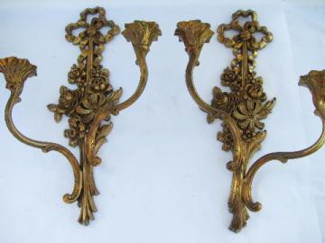 vintage Syrowood label Syroco wall sconces for candles, antique gold french country
