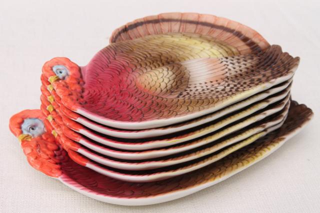 vintage Thanksgiving turkey shape platter & plates set, 80s Otagiri Japan ceramic