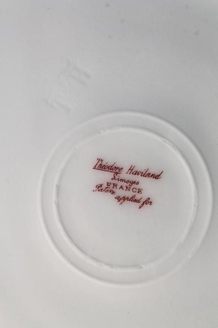 vintage Theodore Haviland china salad plates, white porcelain w/ gold deckle edge