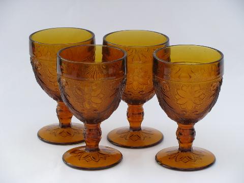 vintage Tiara Indiana glass amber sandwich daisy pattern water glasses