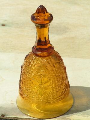 vintage Tiara amber glass bell daisy, sandwich pattern
