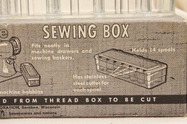 vintage Tidee Maid tidy spool holder sewing box, stores & cuts sewing thread