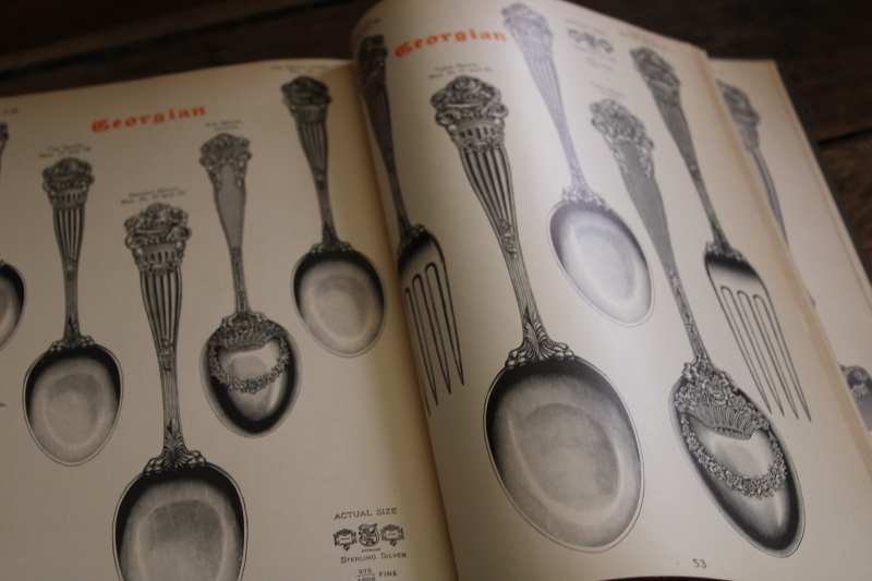 vintage Towle sterling silver flatware catalog book, frameable prints of 1910 silverware patterns at full size