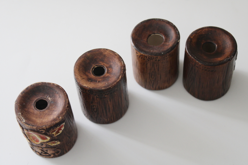 vintage Treasure Craft Hawaii S&P shakers, retro brown wood grain ceramic salt and pepper