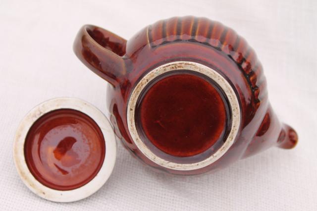 vintage USA McCoy pottery tea pot, rustic primitive little old brown teapot