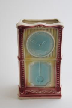 vintage USA pottery, grandfather clock ceramic wall pocket or table vase
