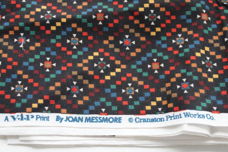 vintage VIP Cranston cotton fabric, Indian blanket style tiny print black w/ brights