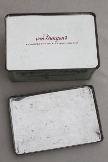 vintage Van Dungen's dutch chocolate tin, Holland delft scene of cows in blue & white