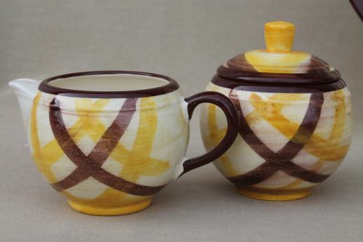 vintage Vernon Kilns Organdie plaid pottery serving pieces, retro 50s dinnerware