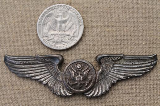 vintage WWII pilot's air crew uniform flying wings badge marked sterling silver