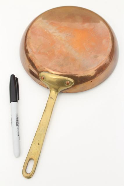 vintage Waldow copper saute pan or saucepan, small saucier w/ copper handle