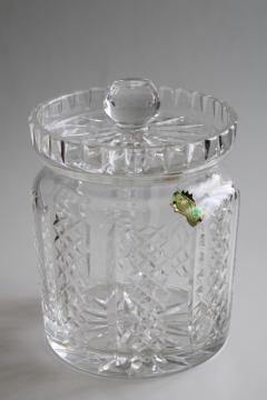 vintage Waterford cut crystal biscuit jar w/ lid, Hibernia pattern made in Ireland w/ original foil label