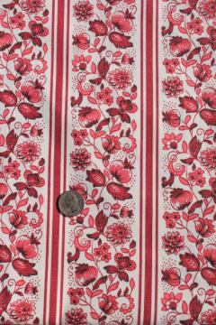 vintage Waverly Meissen stripe, antique floral print cotton fabric, wine red & white