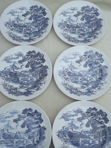 vintage Wedgwood Countryside blue & white china dinner plates, set of 6
