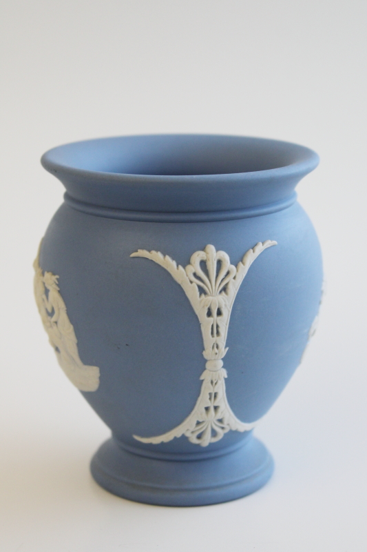 vintage Wedgwood jasperware, small vase w/ Pegasus  the three muses, lavender blue color