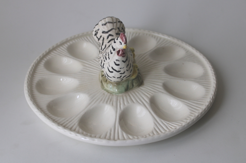 vintage Weiss ceramic egg plate w/ barred rock chicken, serving tray for deviled eggs