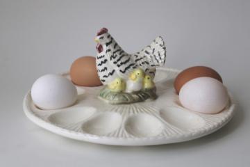 vintage Weiss ceramic egg plate w/ barred rock chicken, serving tray for deviled eggs