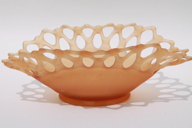 vintage Westmoreland amber mist frosted glass Doric open lace edge oval fruit bowl