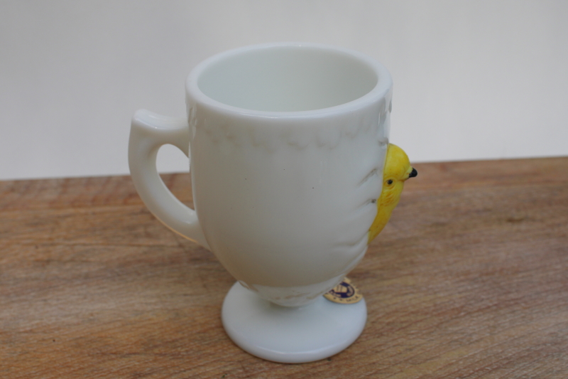 vintage Westmoreland label hatching egg baby cup w/ chick, hand painted milk glass