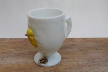 vintage Westmoreland label hatching egg baby cup w/ chick, hand painted milk glass