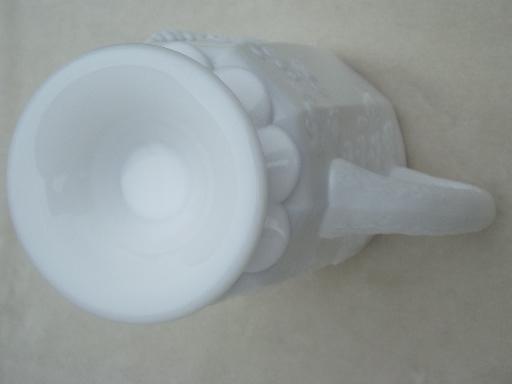vintage Westmoreland milk glass juice pitcher, paneled grape pattern