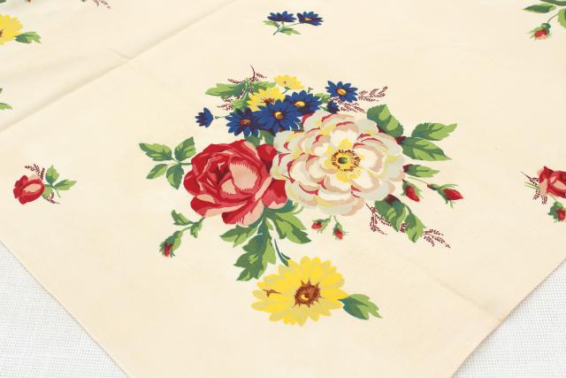 vintage Wilendur Wilendure label printed cotton kitchen tablecloth, French flowers print
