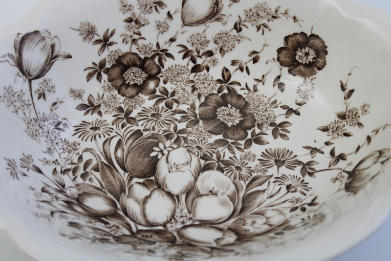 vintage Windsor Ware Johnson Bros Dover floral pattern brown transferware china oval bowl