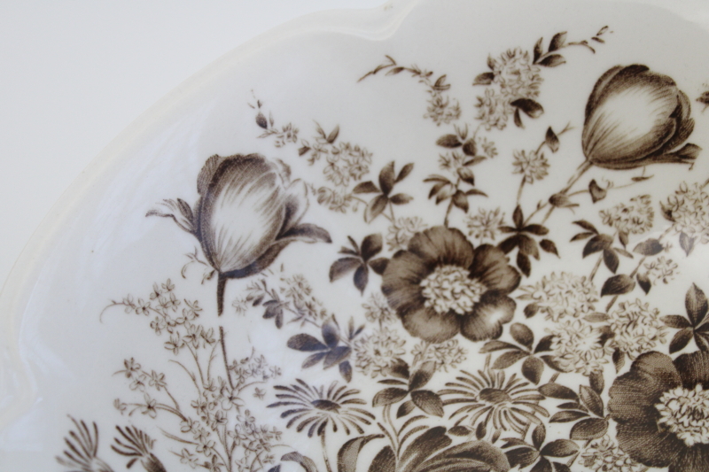 vintage Windsor Ware Johnson Bros Dover floral pattern brown transferware china serving bowl