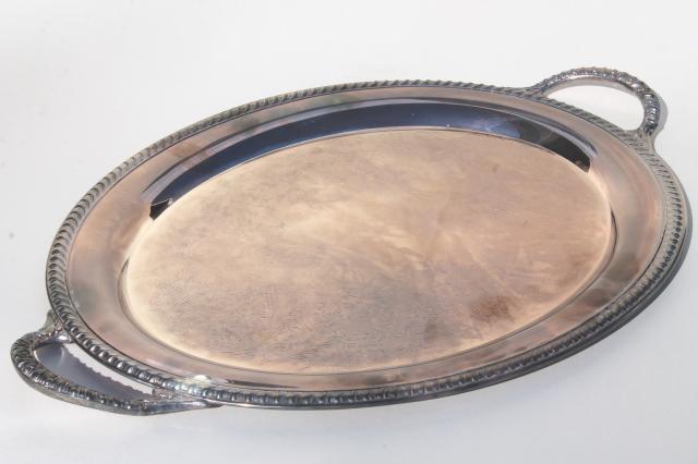 vintage Wm Rogers International silver plate waiter's tray, large serving tray w/ handles