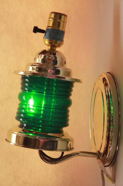 vintage Woolworth's tag pin up wall sconce lamp, ship's lantern green signal light