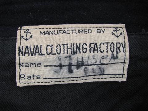 vintage World War II sailor's dress blue wool uniform, w/honorable discharge patch