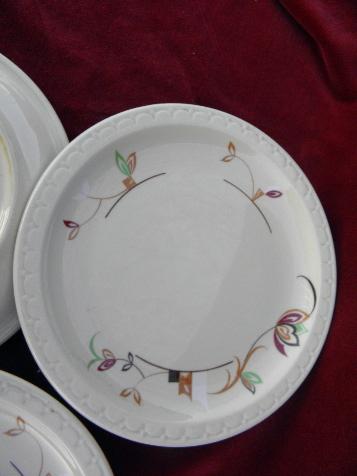 vintage adobe ware tan ironstone restaurantware, deco flowers Syracuse china plates