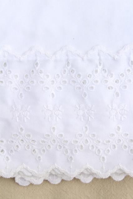 vintage all white lace trimmed cotton pillowcases, eyelet embroidery trim & crochet edgings