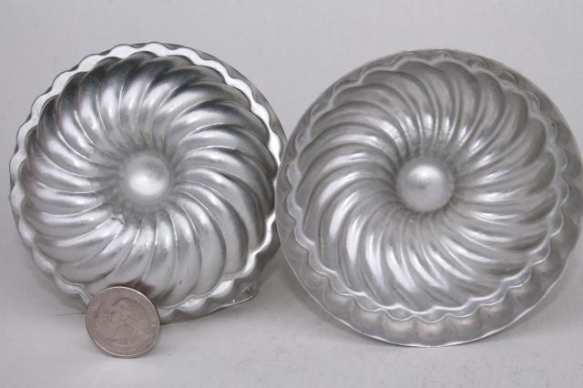 vintage aluminum baking pans for individual cakes or jello molds, fluted & ring molds 