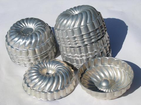 vintage aluminum individual gelatin molds, jello ring mold lot of 16